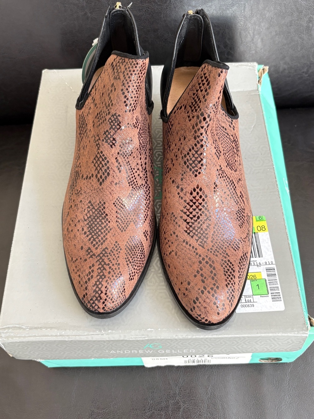 Andrew Geller Women’s Brown Snake-Print Slip-On Boots